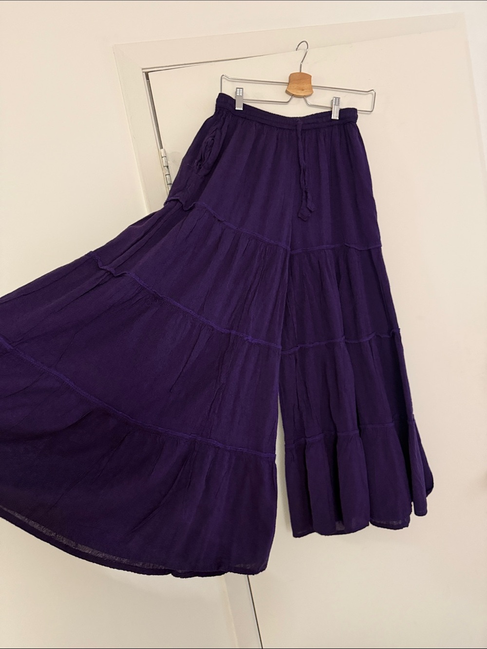 Tiered Wide-Leg Palazzo Pants in Purple